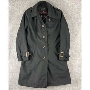 Pendleton Trench Coat Womens Large Black Plaid Lined Buttons Classic Preppy